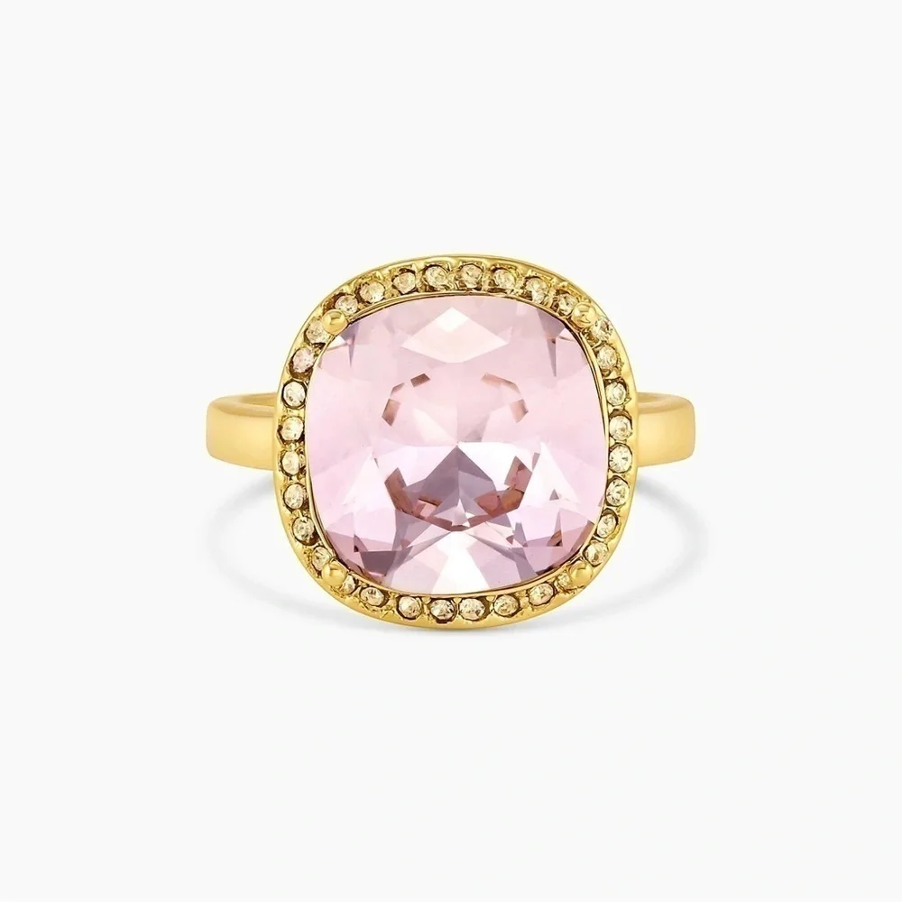 Gorjana New Size 9 Lexi Ring 18k Gold Plated Blush‎ Citrine Crystal Cushion